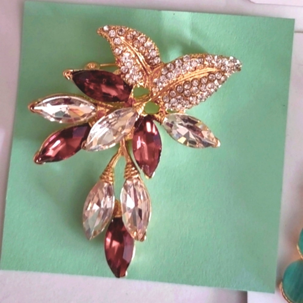 Garnet Floral Brooch